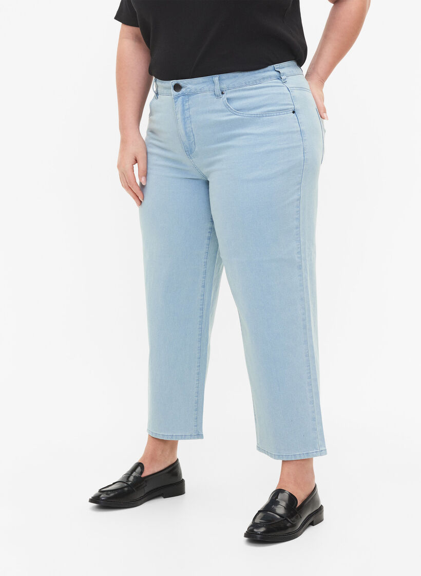 Straight jeans met enkellengte, Light blue denim, Model
