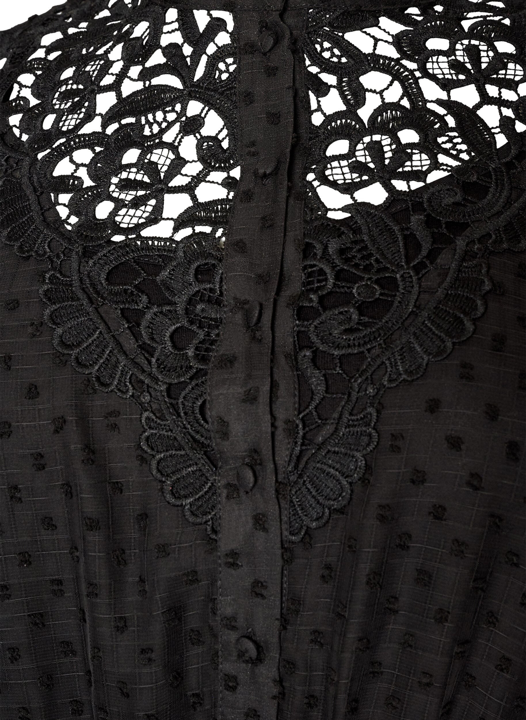 ZizziRobe en mousseline avec dentelle guipure et taille empire, Noir, Packshot image number 2