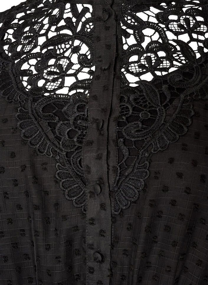 Robe en mousseline avec dentelle guipure et taille empire, Noir, Packshot image number 2