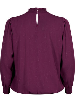 FLASH - Blouse met lange mouwen, smok en glitter	, Purple w. Silver, Packshot image number 1