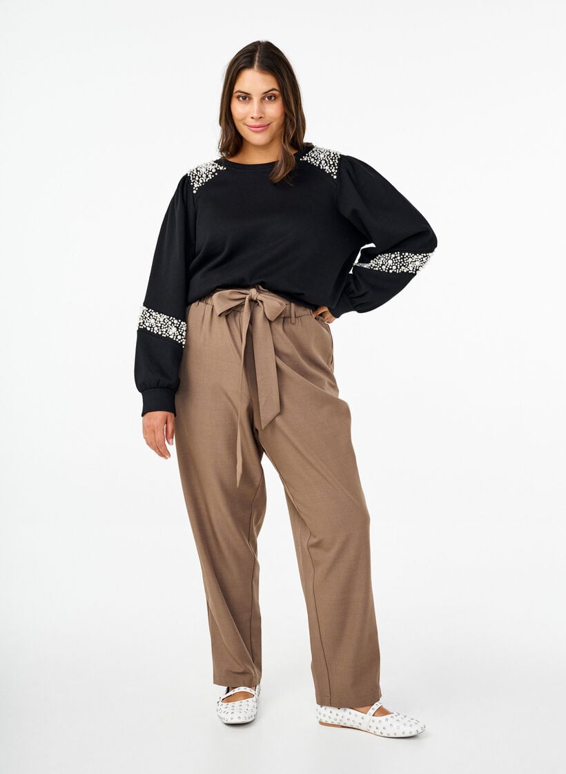 Sweat-shirt avec détails en perles, Black, Model image number 2