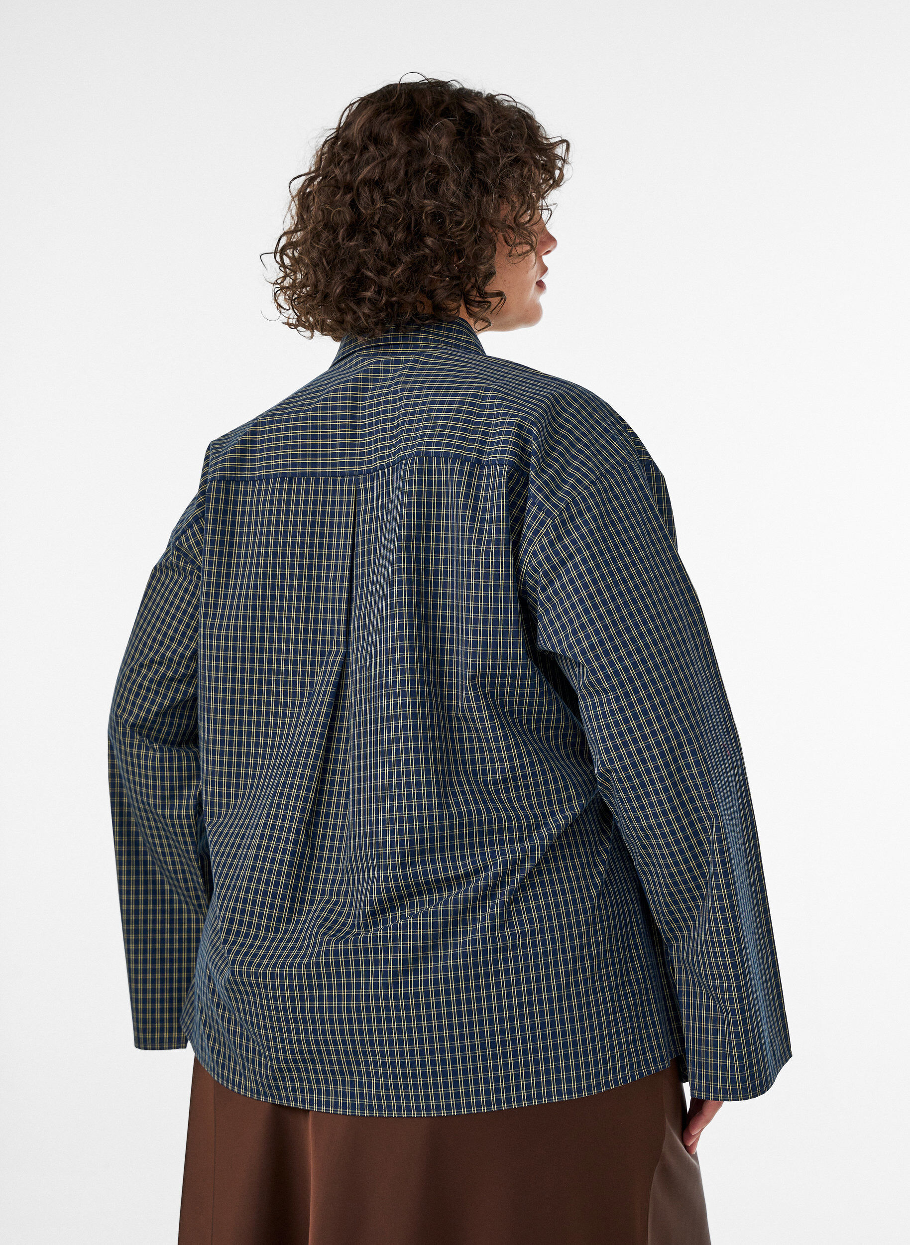 ZizziChemise en coton &agrave; carreaux avec boutonnage dissimul&eacute;, Bleu, Model image number 2