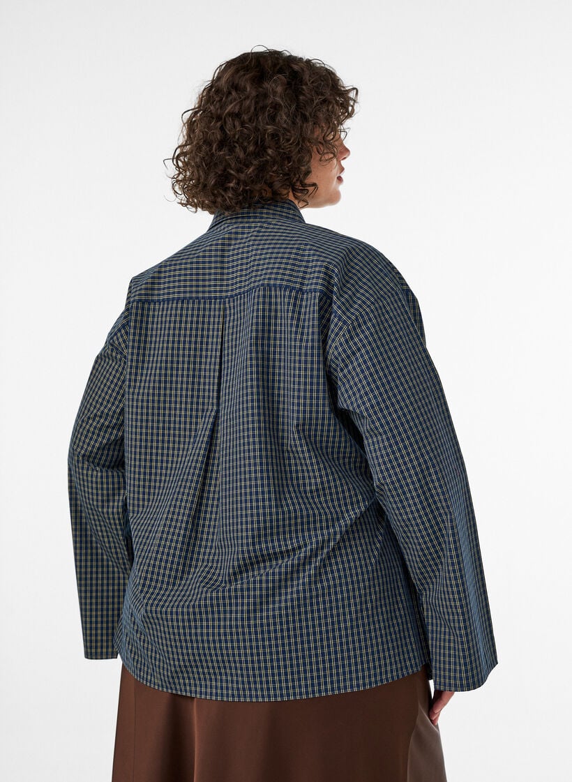 Chemise en coton &agrave; carreaux avec boutonnage dissimul&eacute;, Bleu, Model image number 2