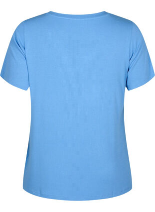 T-shirt en viscose côtelée avec col en V, Marina, Packshot image number 1