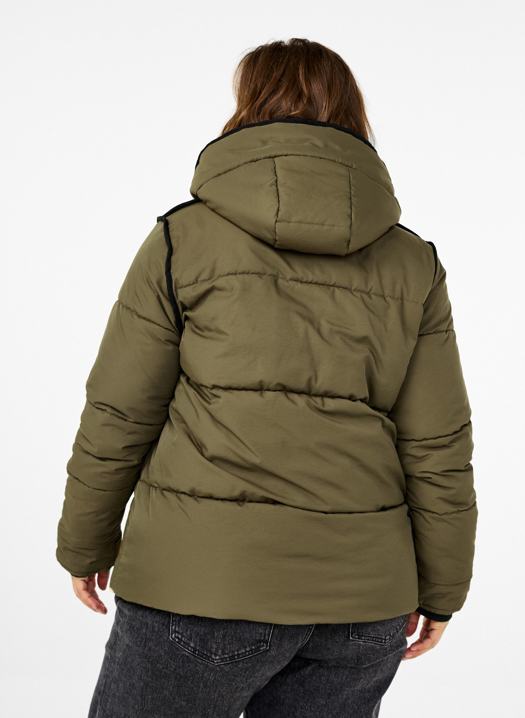 ZizziKorte puffer jas met contrastdetails, Groen, Model image number 2