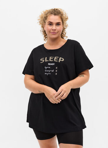 T-shirt de nuit surdimensionné en coton bio, Black Sleep, Model image number 0