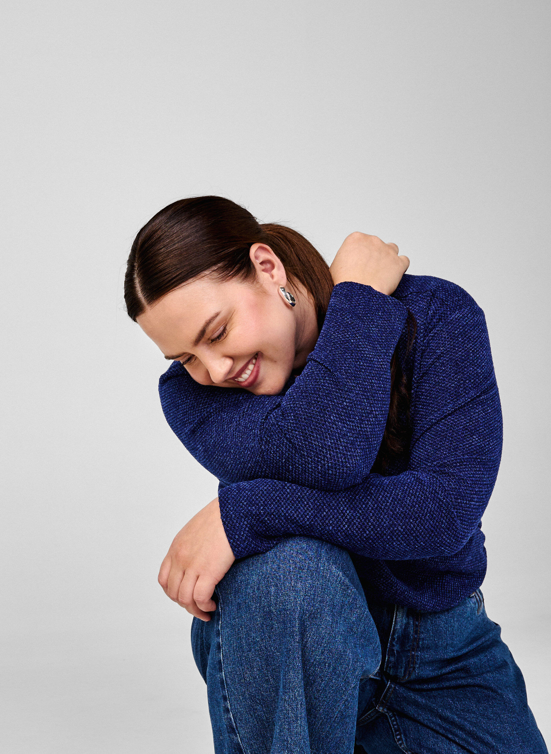 ZizziMelange Blouse met een rond halsje en lange mouw, Sodalite Blue, Image image number 0