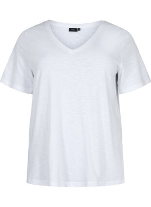 T-shirt basique à manches courtes avec col en V, Bright White, Packshot image number 0