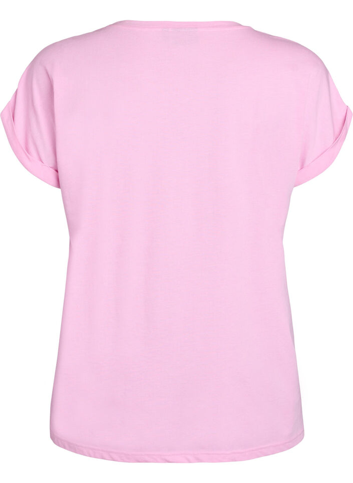 T-shirt &agrave; manches courtes en m&eacute;lange de coton, Rose, Packshot image number 1