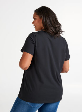 Katoenen t-shirt met korte mouwen en print, Black, Model image number 1