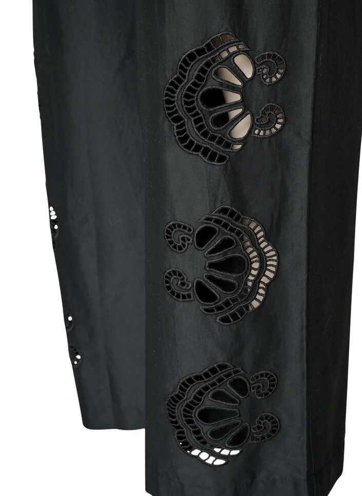 Pantalon en coton avec des d&eacute;coupes brod&eacute;es, Noir, Packshot image number 3