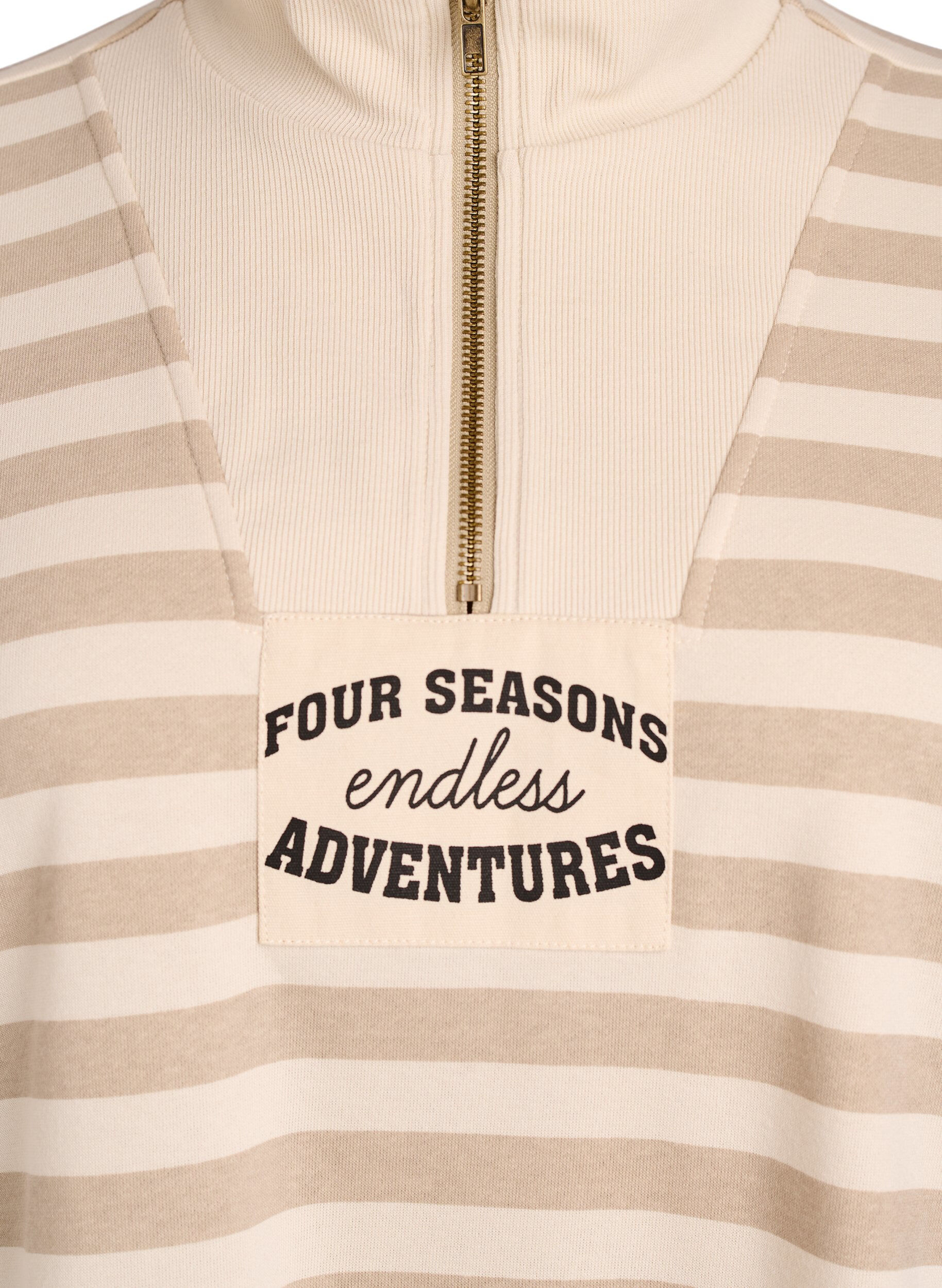 ZizziGestreept sweatshirt met hoge col en ritssluiting, Beige, Packshot image number 2