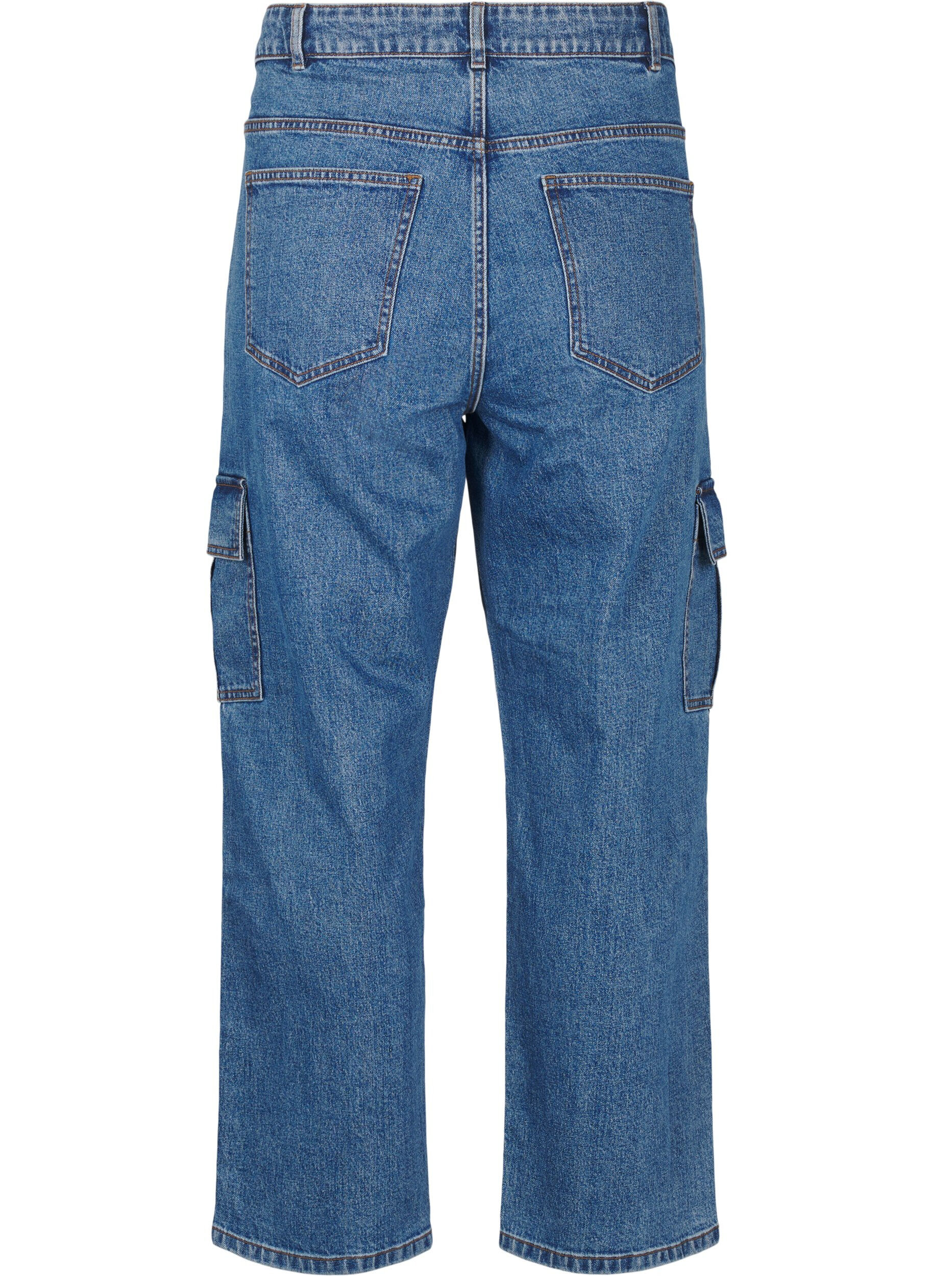 Zizzi Jean cargo &agrave; taille haute, Blue Denim, Packshot image number 1