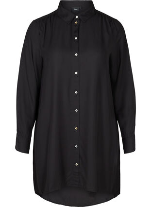 lange blouse in viscose met knoopsluiting, Black, Packshot image number 0