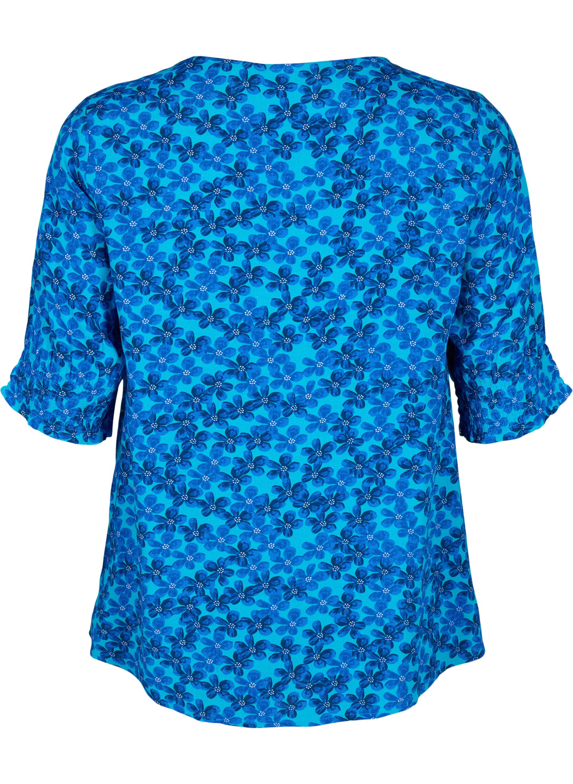 ZizziViscose blouse met knopen, Blue Small Flower, Packshot image number 1