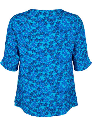 Viscose blouse met knopen, Blue Small Flower, Packshot image number 1