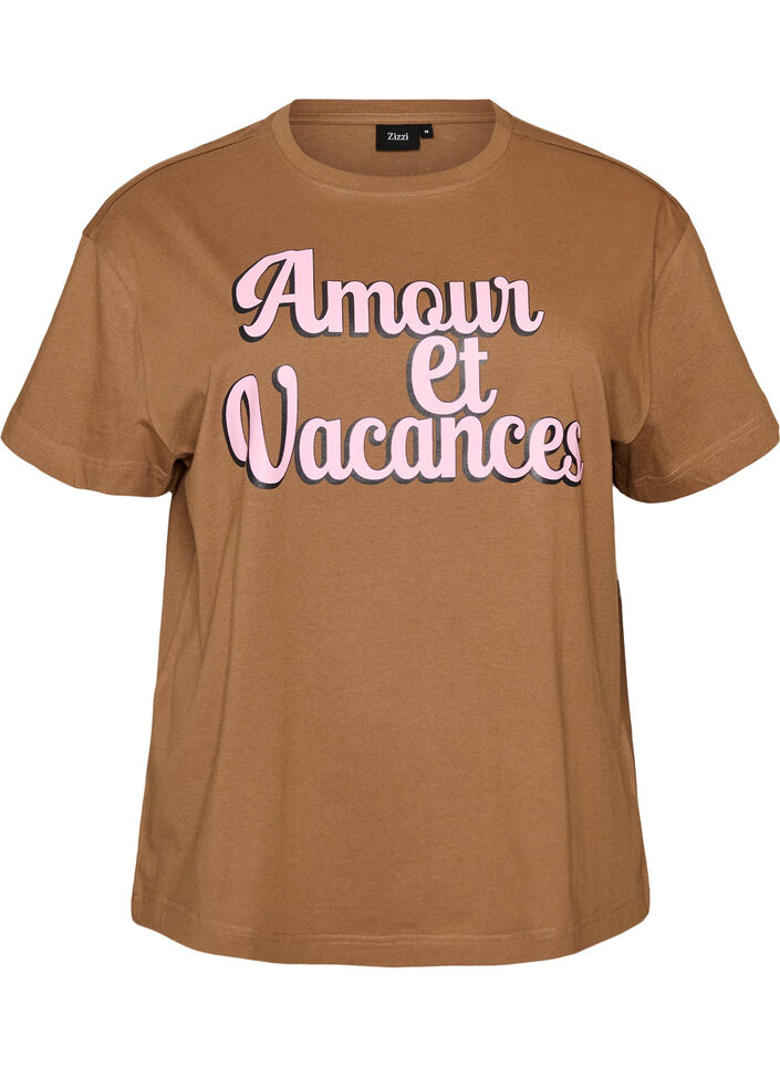 100% katoenen T-shirt met korte mouwen en print, Bruin, Packshot image number 0