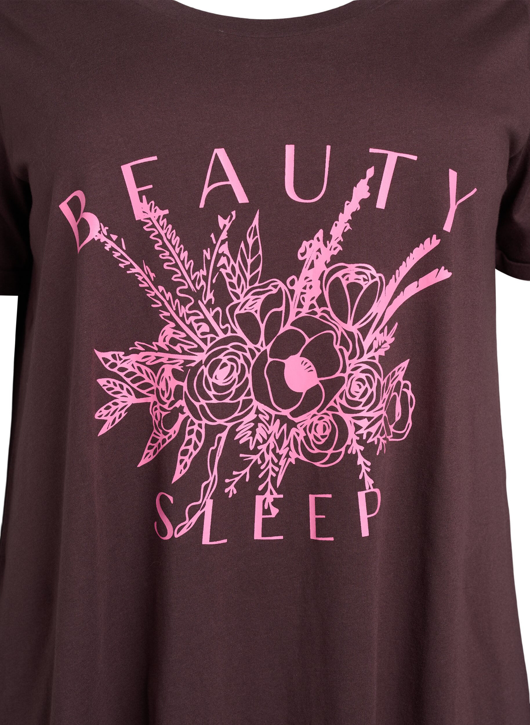 ZizziNachtjapon met korte mouwen van biologisch katoen, Bruin, Packshot image number 2