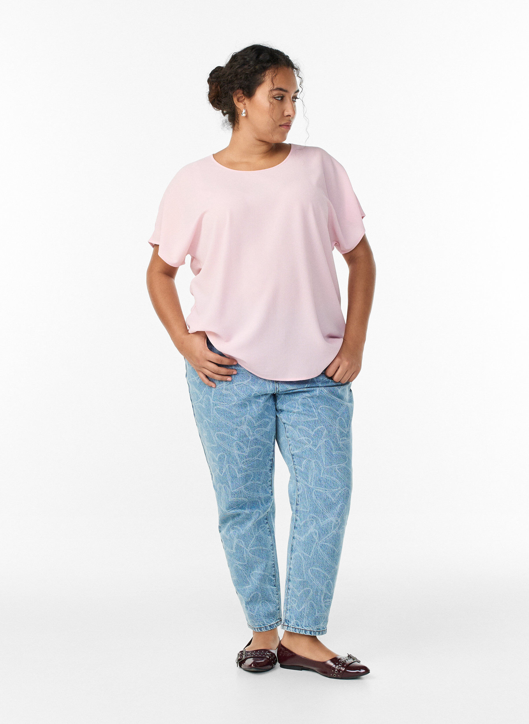 ZizziBlouse &agrave; manches courtes et encolure ronde, Rose, Model image number 1