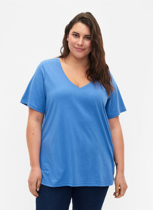 FLASH - T-shirt avec col en V, Ultramarine, Model image number 0