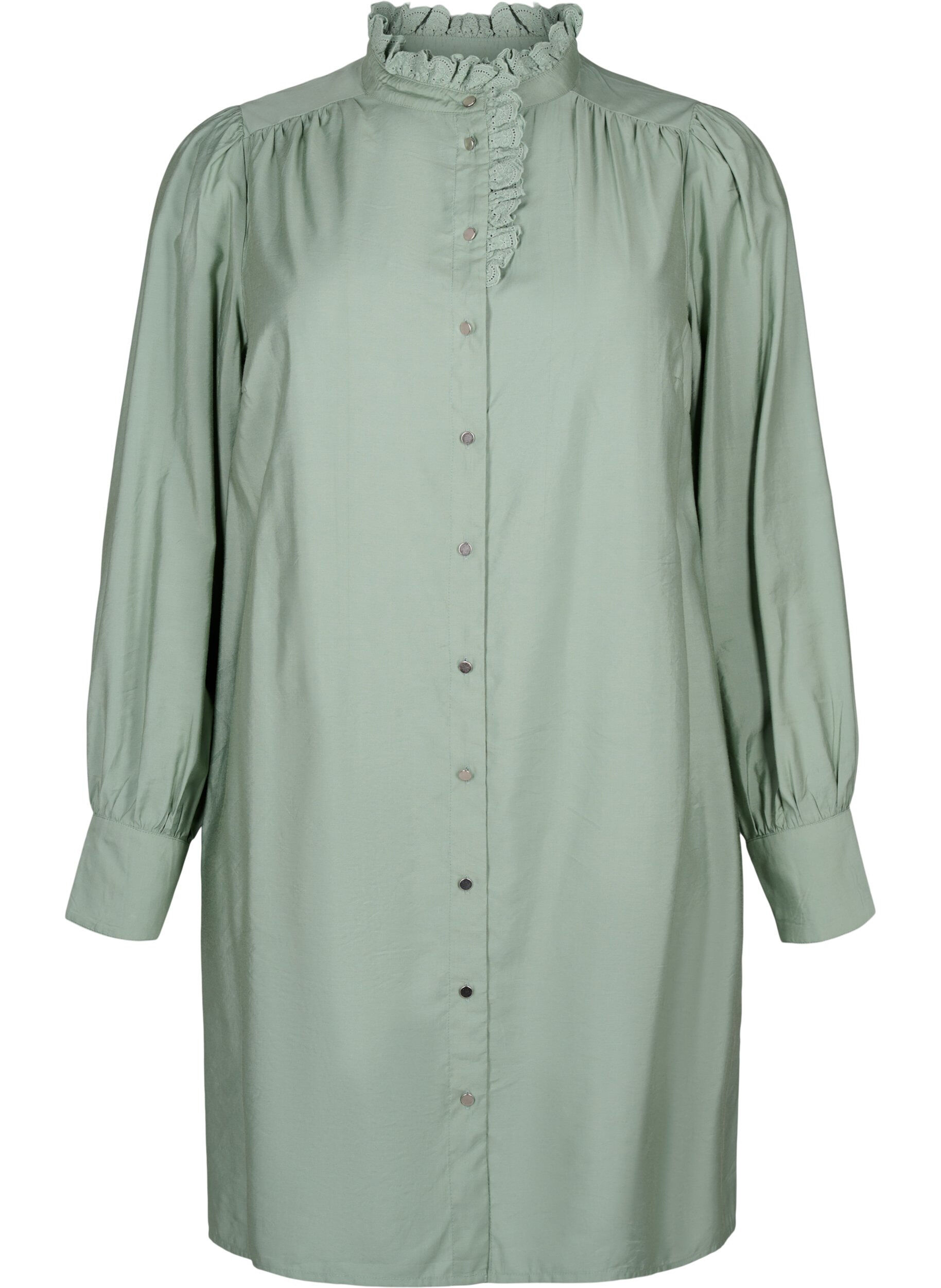 ZizziViscose Shirt Jurk met ruffles, Groen, Packshot image number 0