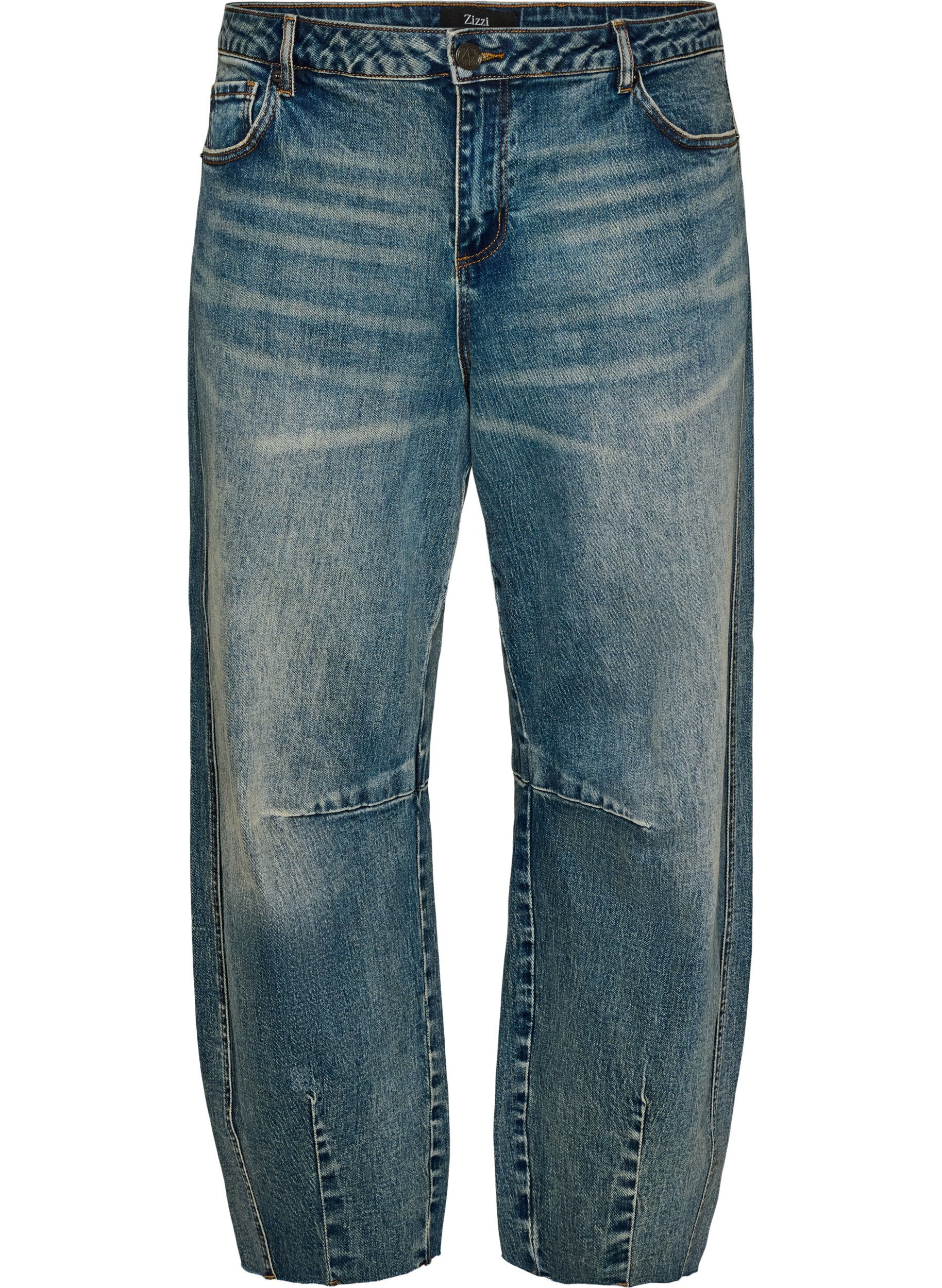 ZizziBarrel-fit jeans met een distressed wash, Blauw, Packshot image number 0