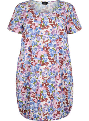 Robe en coton imprimé à manches courtes, Cloud D. Flower AOP, Packshot image number 0