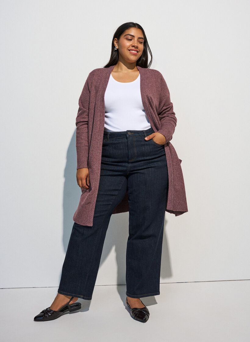 Cardigan en tricot c&ocirc;tel&eacute; avec poches, Rose poudr&eacute;e, Model image number 1