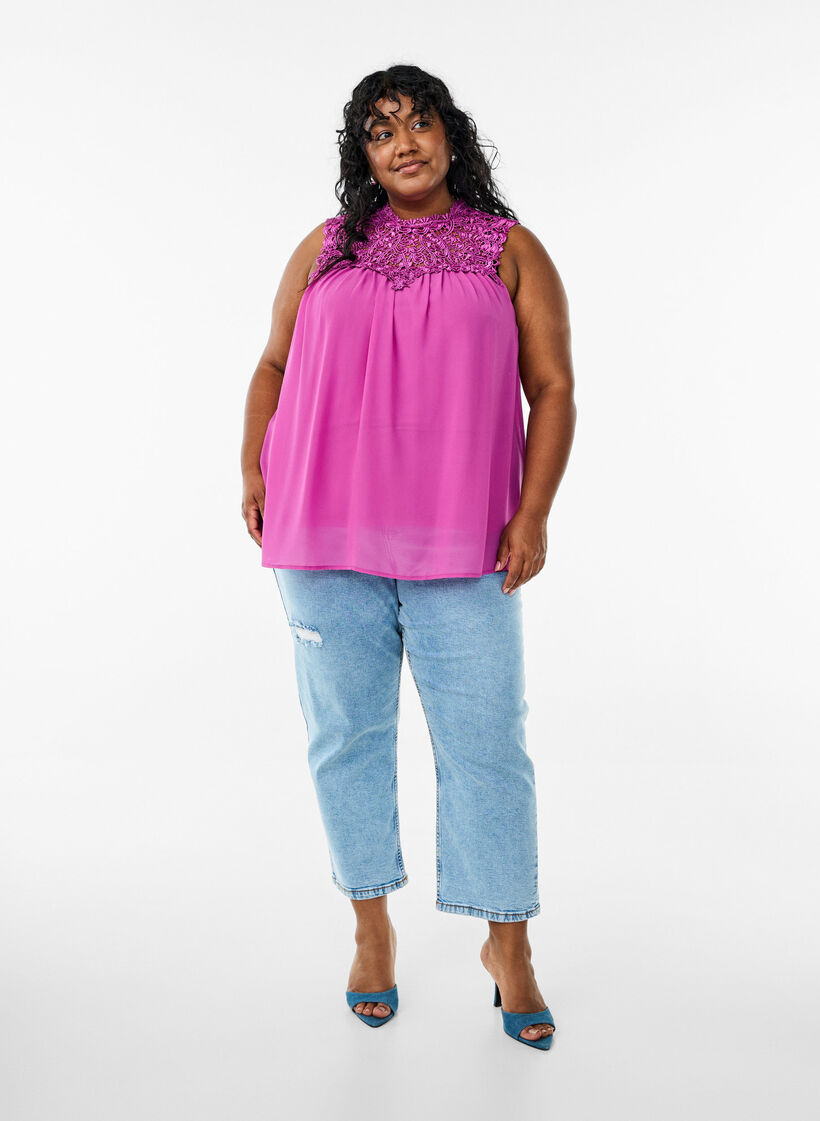 Haut de fête sans manches avec crochet, Violet, Model image number 1