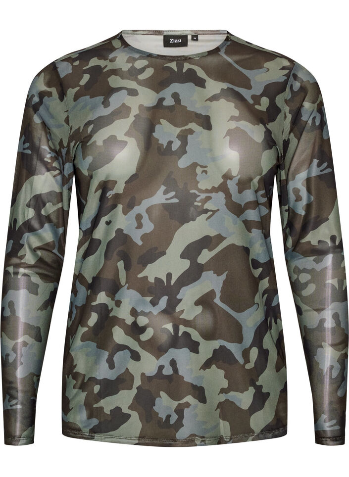 Blouse en maille avec imprim&eacute;, Vert Kaki, Packshot image number 0
