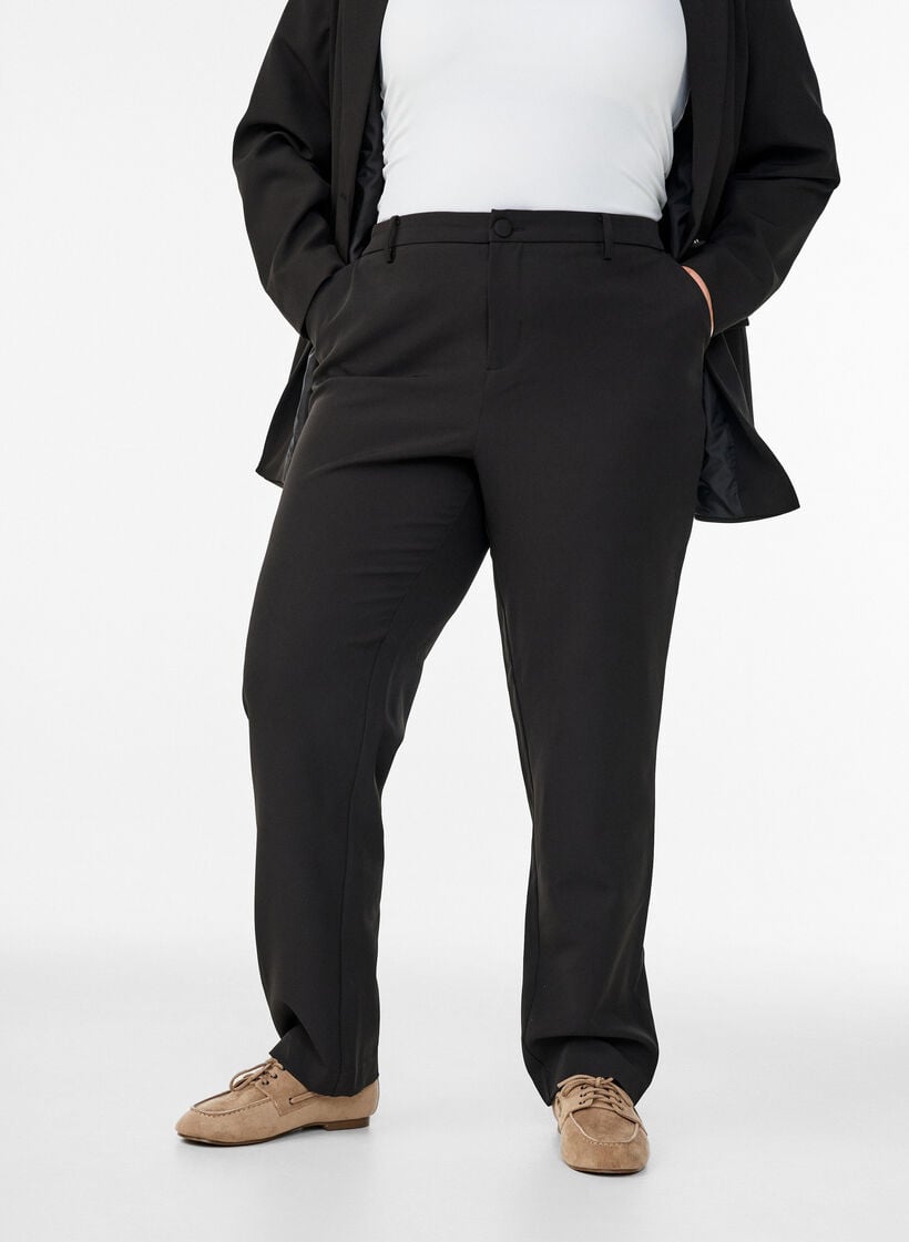 Pantalon avec poches et jambes droites, Noir, Model image number 2