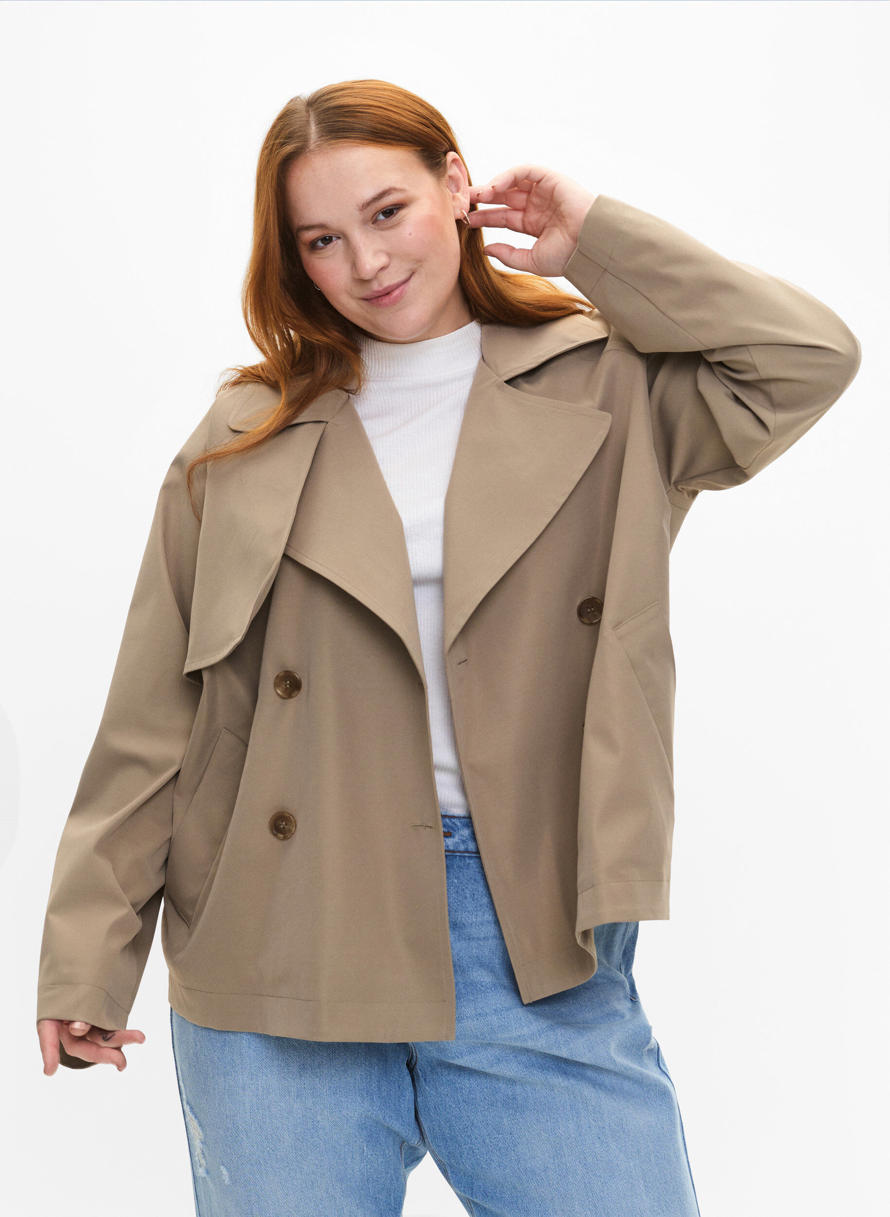 ZizziKorte trenchcoat met drukknoopsluiting, Coriander, Model image number 0