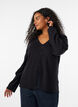 Fijngebreid vest met stofbeklede knopen, Zwart, Model image number 0