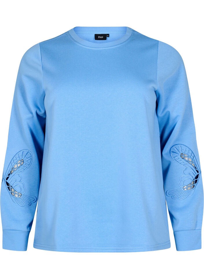 Sweatshirt avec découpes à motifs brodés, Della Robbia Blue, Packshot image number 0