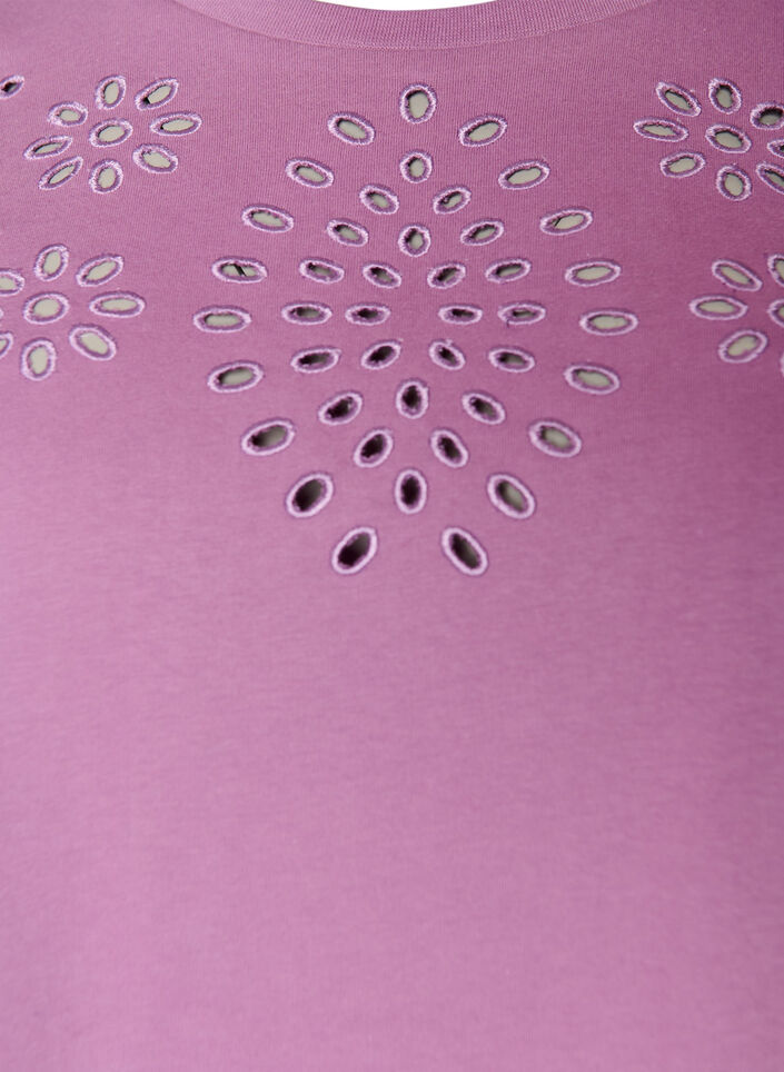 T-shirt en coton biologique avec broderie ajour&eacute;e, Violet, Packshot image number 2