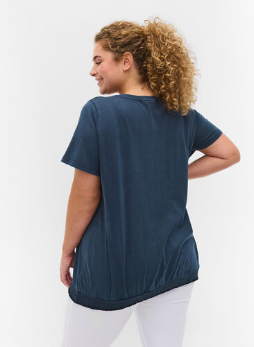 T-shirt en coton bio avec smocks, NavyBlazer Acid Bird, Model image number 1