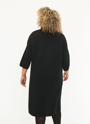 Gebreide jurk met korte mouwen, Black, Model image number 1