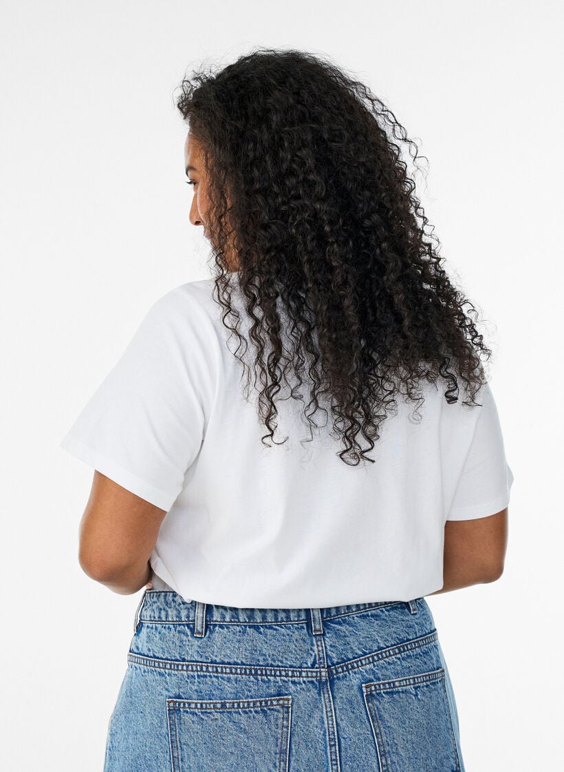 T-shirt en coton bio avec imprim&eacute; plage, Blanc, Model image number 2