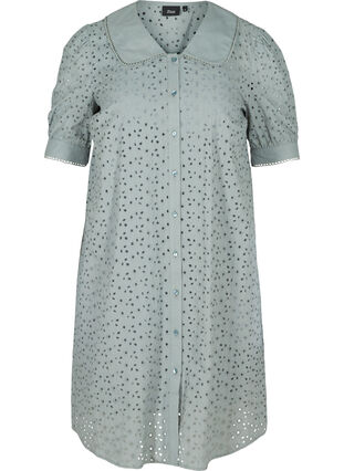 Katoenen jurk met borduursel anglaise, Silver Blue, Packshot image number 0