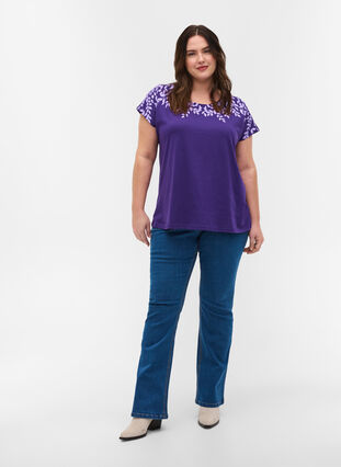 T-shirt en coton avec détails imprimés, Violet Ind Mel Feath, Model image number 2