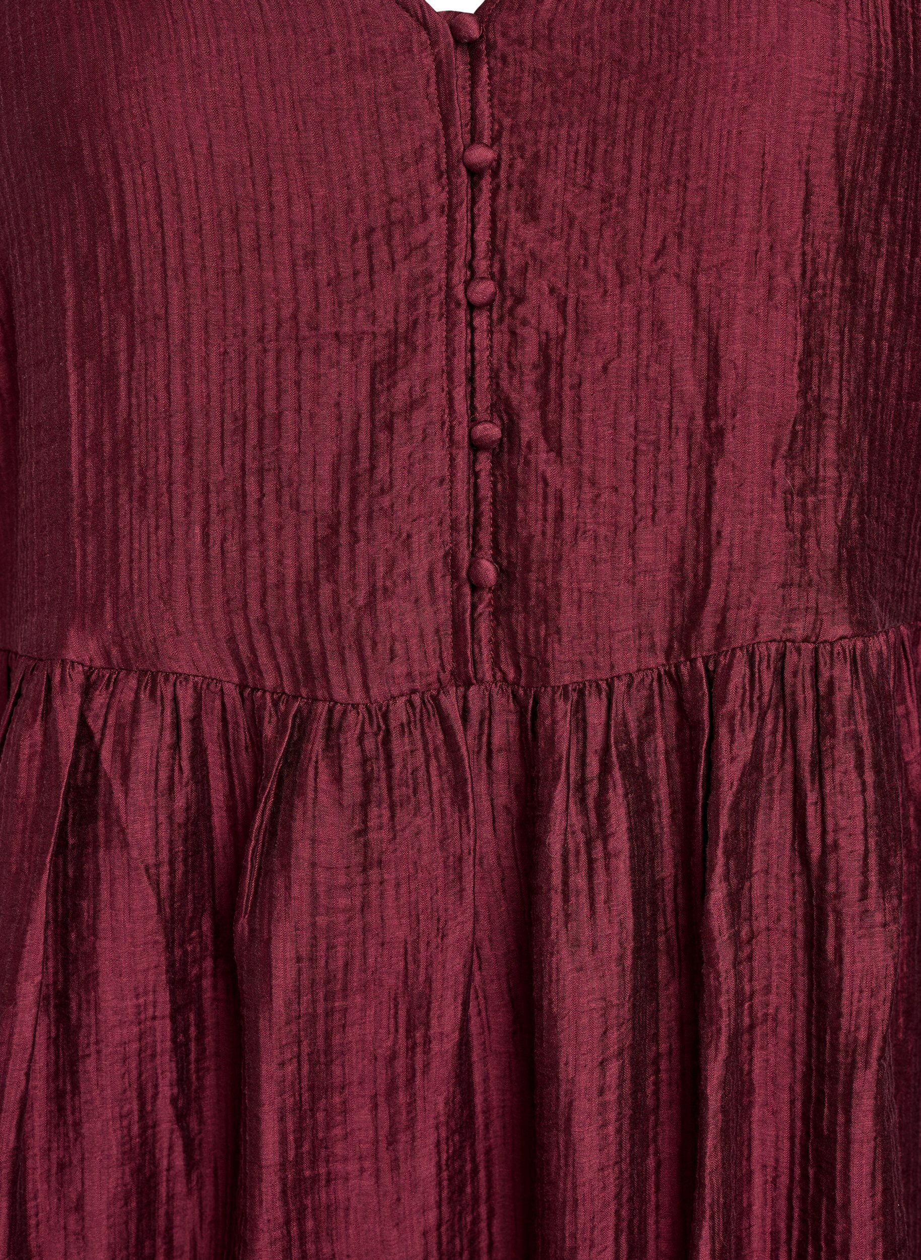 Zizzi Robe courte textur&eacute;e &agrave; manches courtes bouffantes, Bordeaux, Packshot image number 2