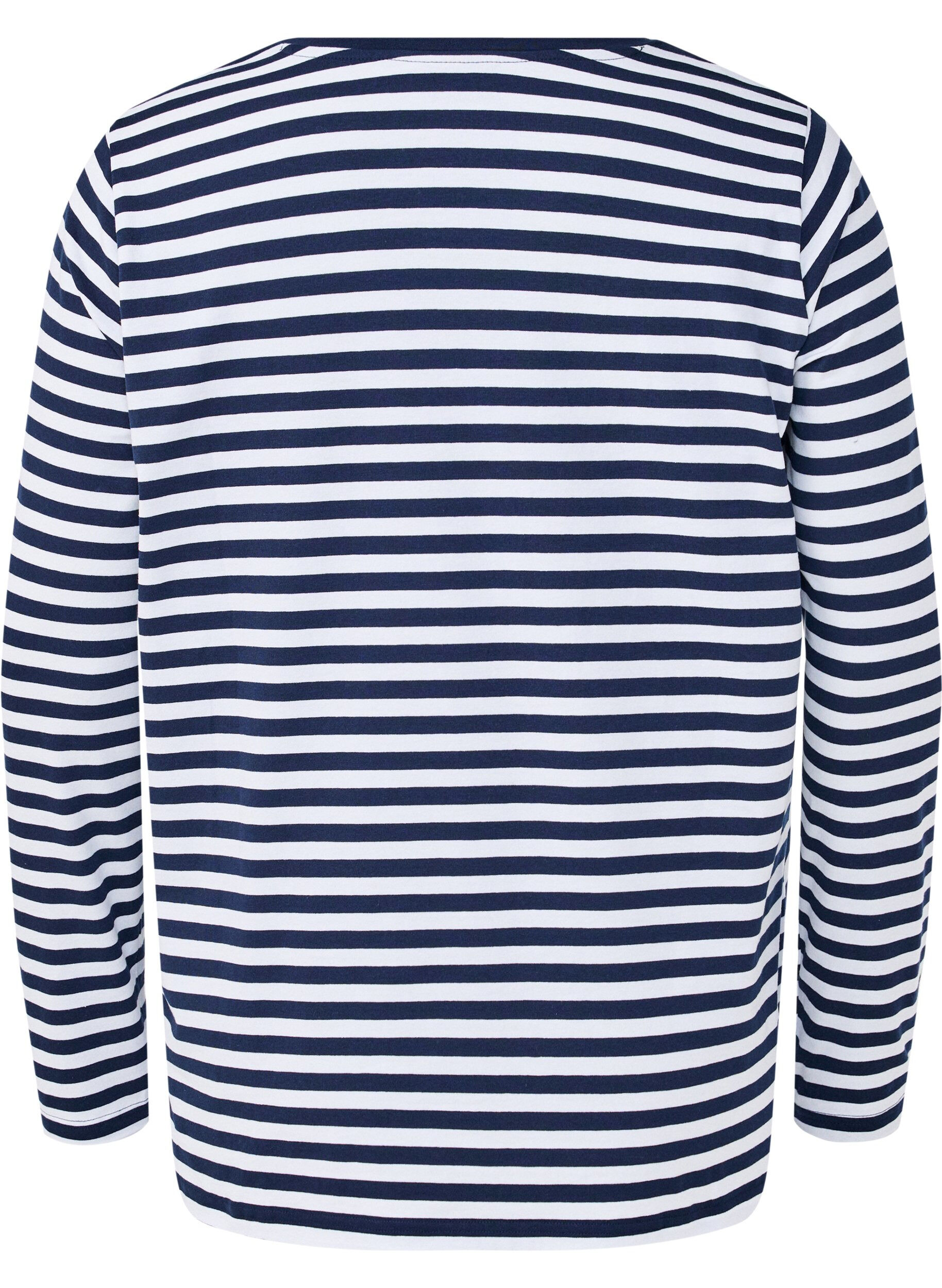ZizziGestreepte blouse met motief, White w.Navy Stripe, Packshot image number 1