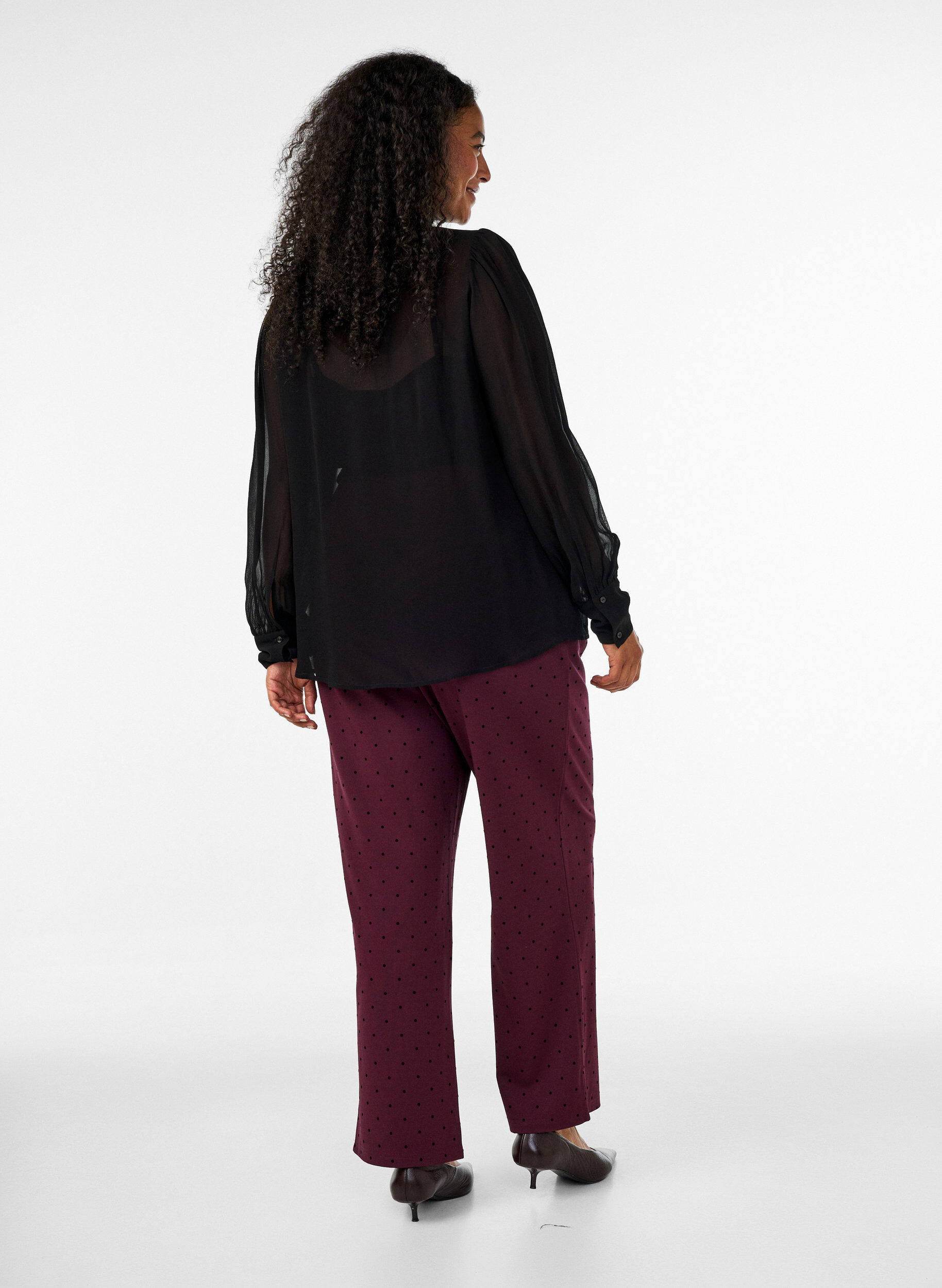 ZizziPantalon &agrave; pois taille haute et coupe droite, Bordeaux, Model image number 1
