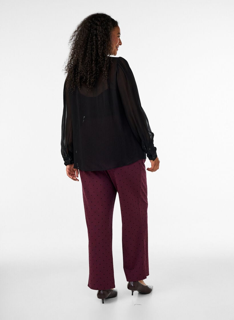 Pantalon &agrave; pois taille haute et coupe droite, Bordeaux, Model image number 1