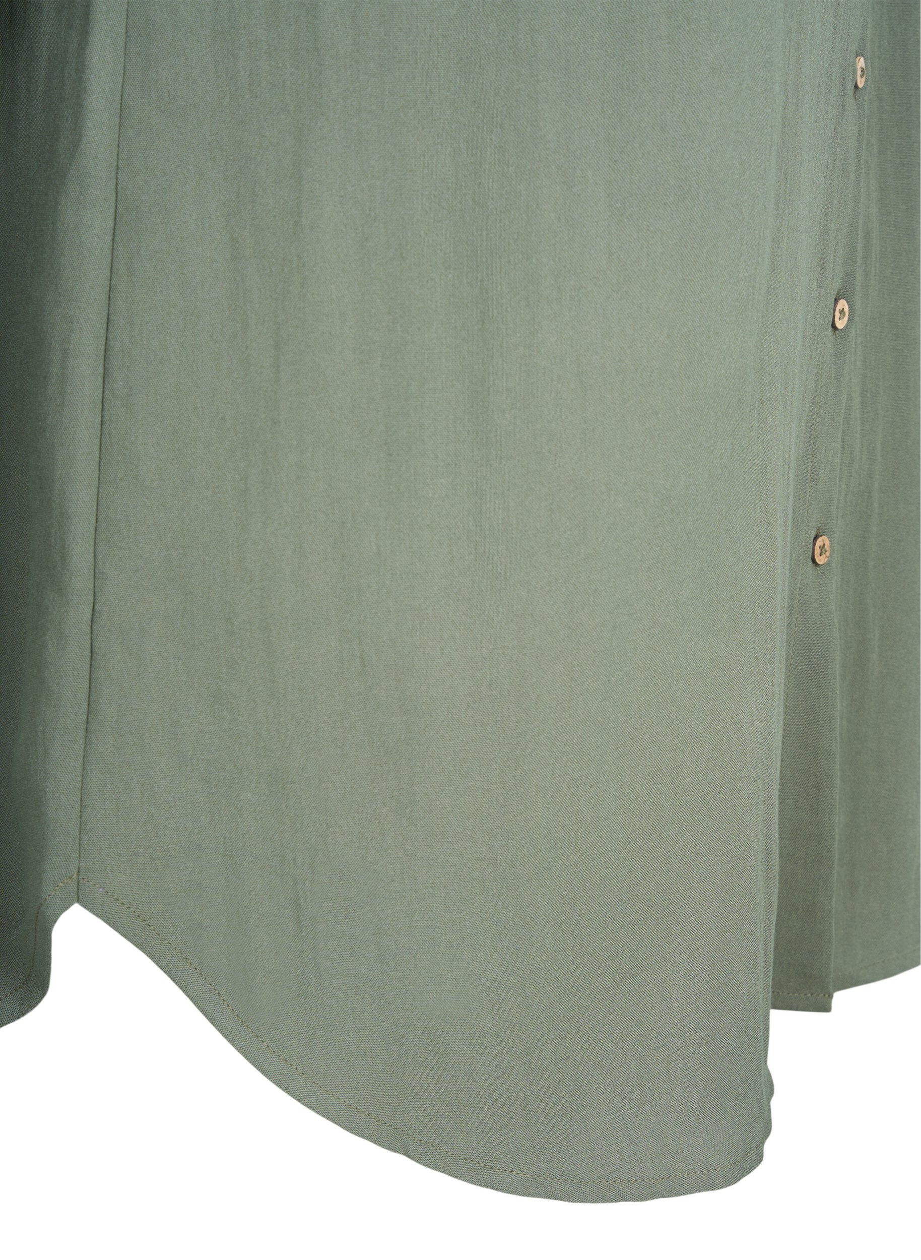 Zizzi Chemise longue en viscose unie, Thyme, Packshot image number 3