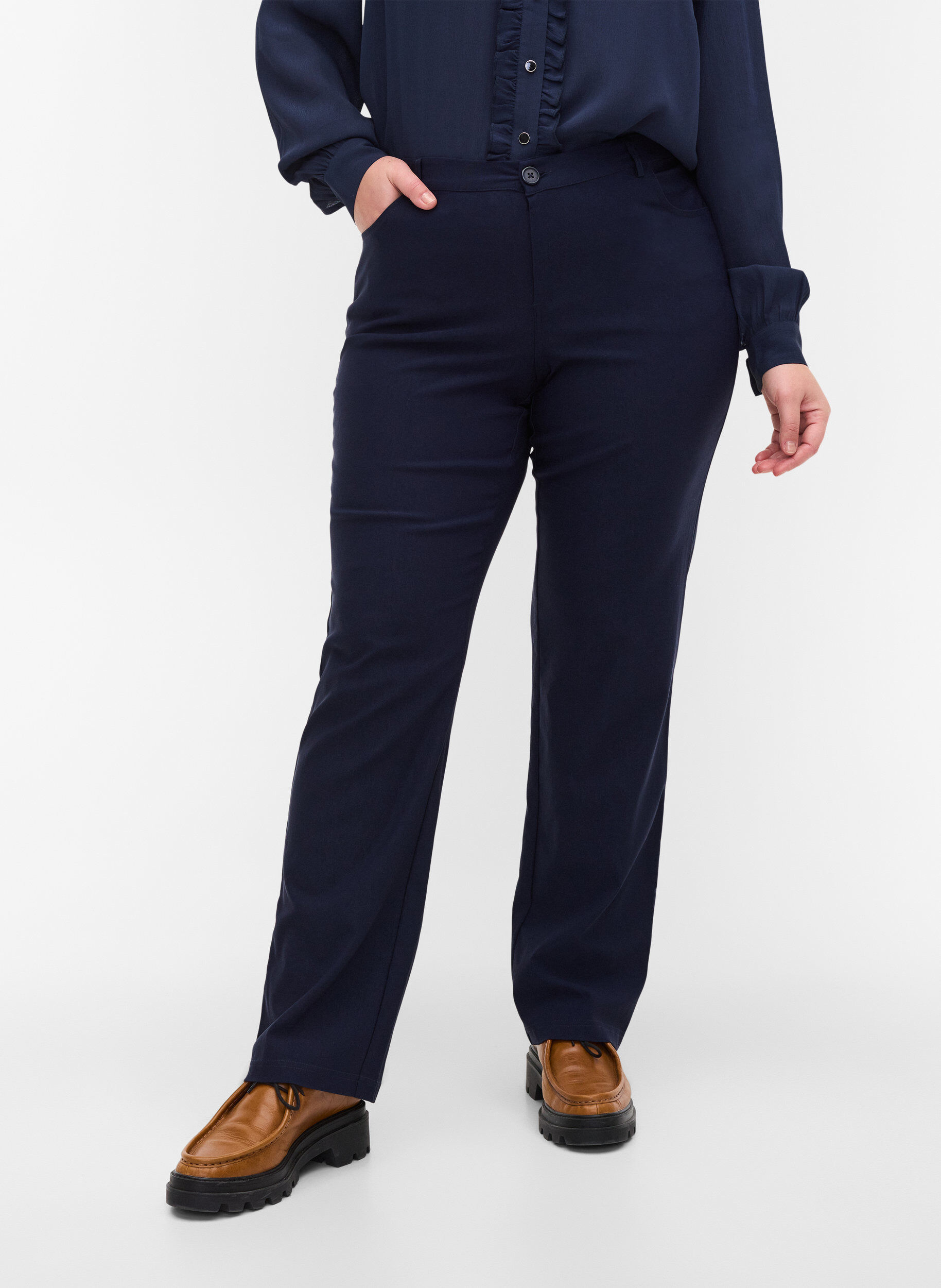 ZizziKlassieke broek in viscosemix, Blauw, Model image number 3