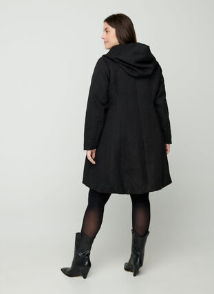 Jacquard geweven jas met capuchon, Black, Model image number 2