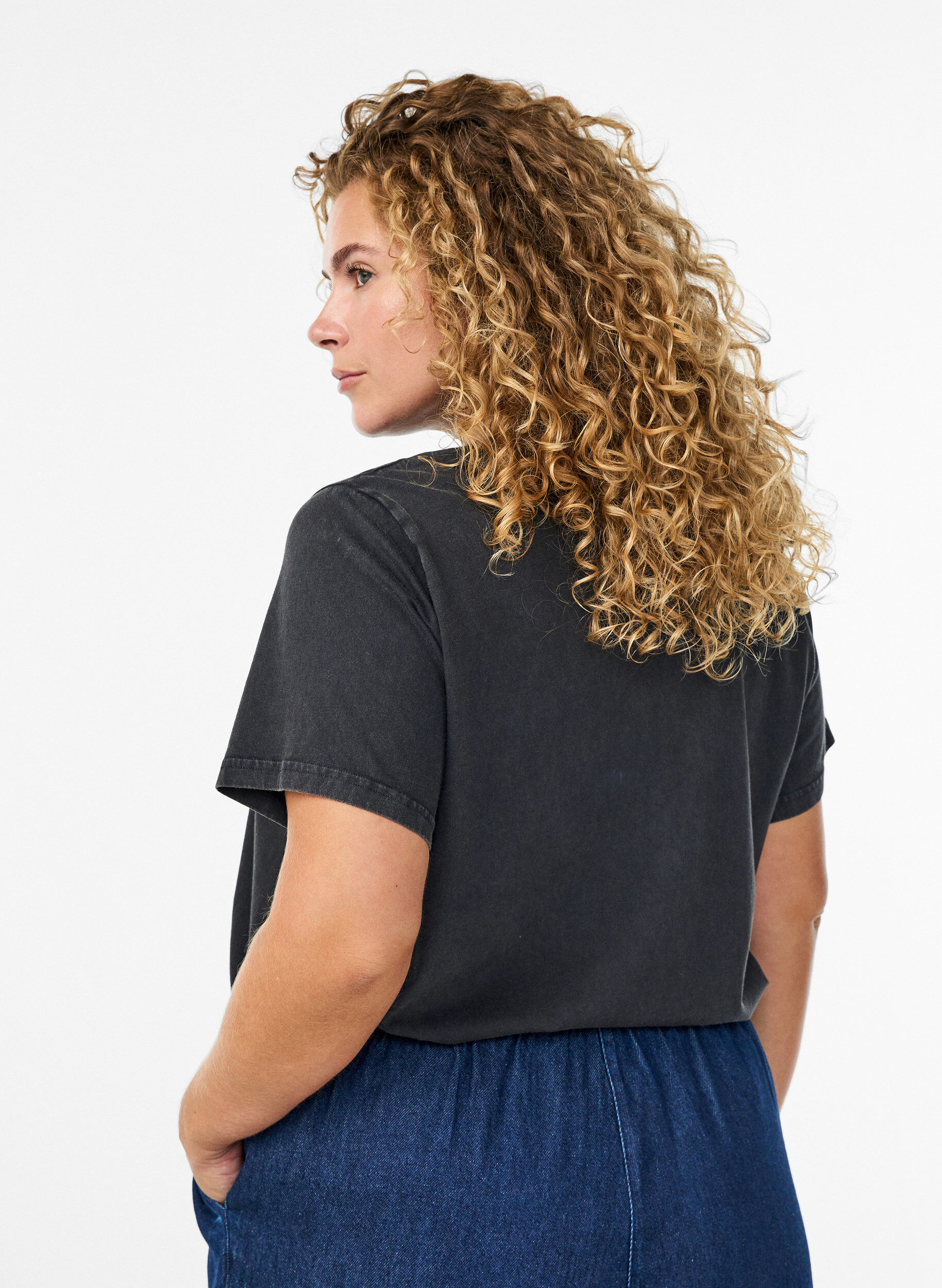 ZizziT-shirt met teddybeerprint en gewassen look, Grijs, Model image number 2