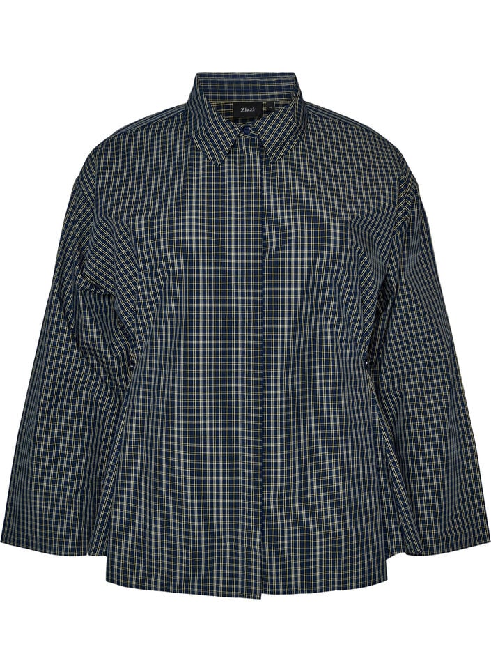 Chemise en coton &agrave; carreaux avec boutonnage dissimul&eacute;, Bleu, Packshot image number 0