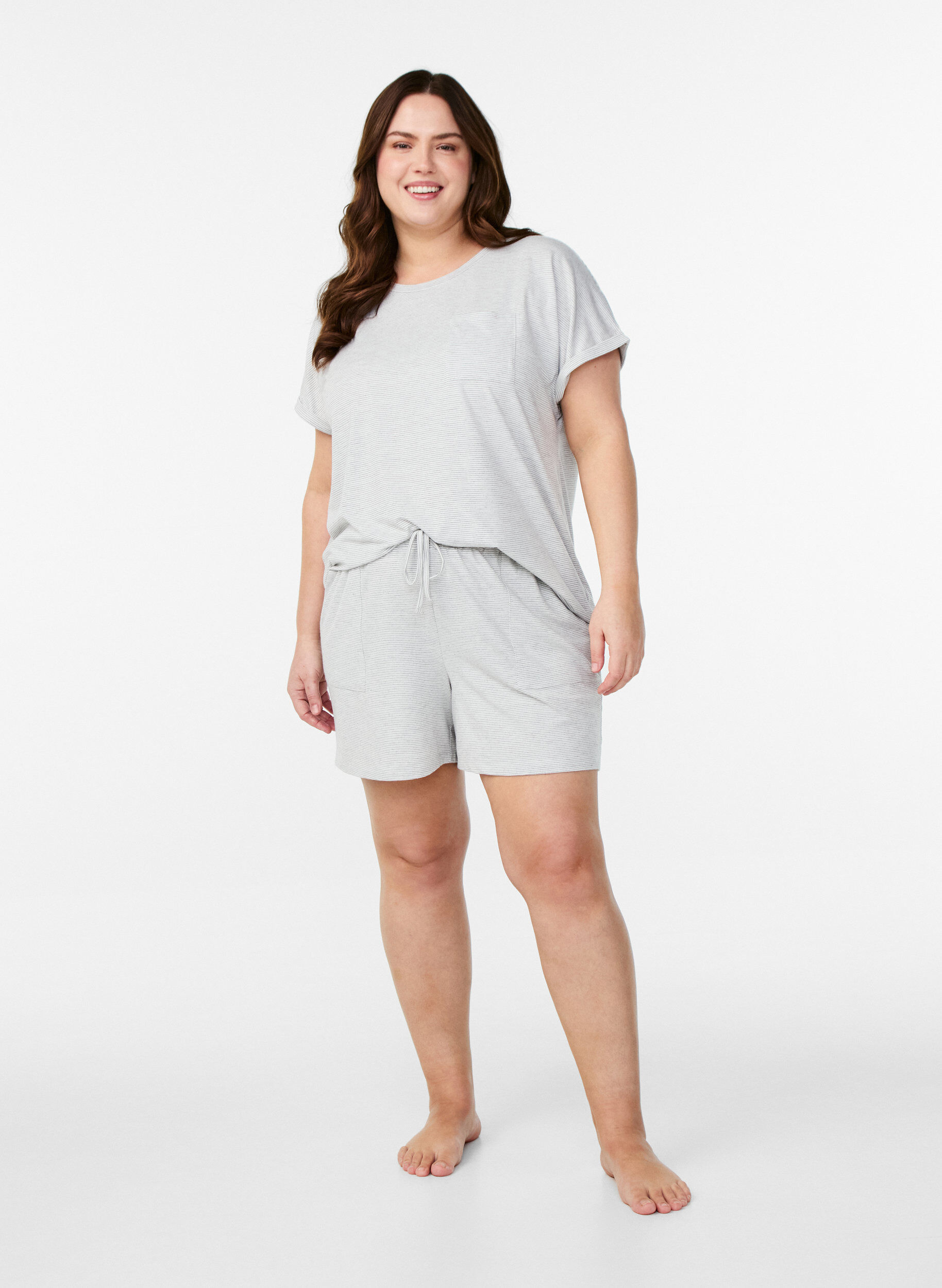 ZizziGestreepte pyjamashorts met hoge taille, LGM Stripe, Model image number 3
